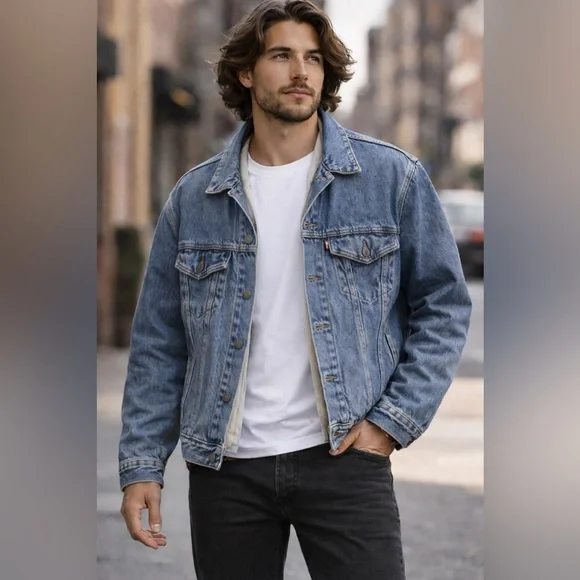 Vintage Levi’s Buffalo Plaid Lined Denim Trucker Jacket – Medium – Made in USA - Picture 2 of 16